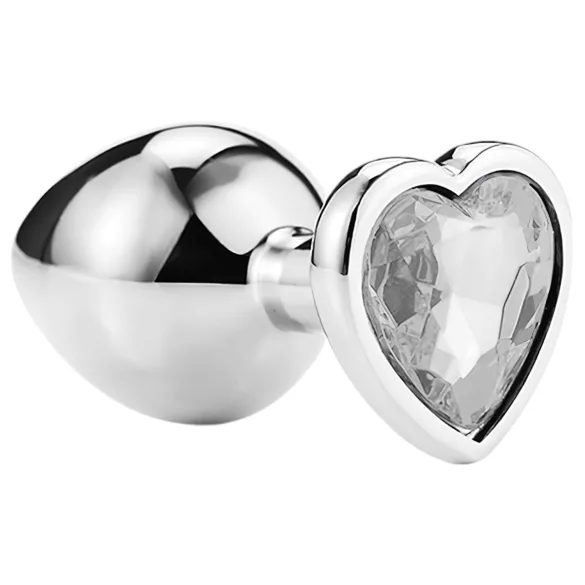 Sunfo - metāla anālais plug ar sirds formas akmeni (sudraba-balts)