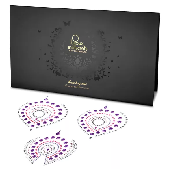 Mirdzošu dimantu intīmo rotu komplekts - 3 daļas (rozā-violets)