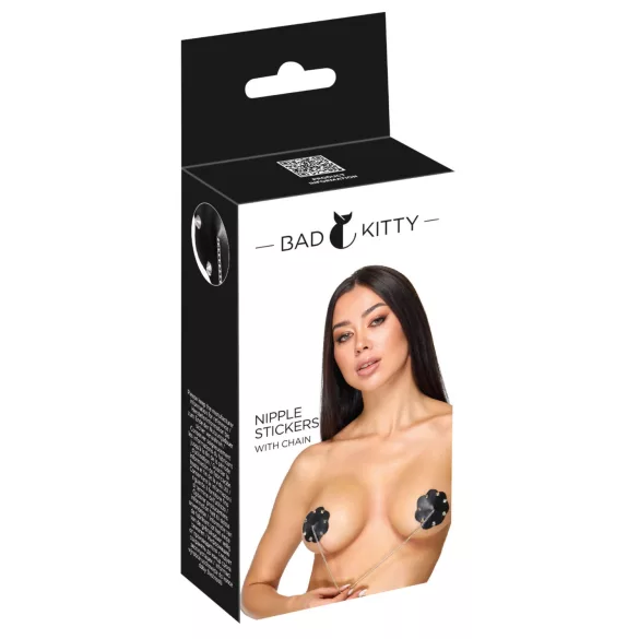 Bad Kitty - kniedētas krūtsgalu uzlīmes ar ķēdīti (melnas)