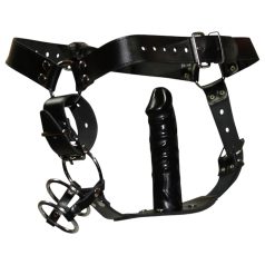   ZADO - ādas stringi ar dildo un 3 erekcijas gredzeniem - L/XL