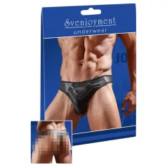   Svenjoyment - Spīdīga vīriešu stringa biksīte ar caurspīdīgu ielaidumu (melna) - L