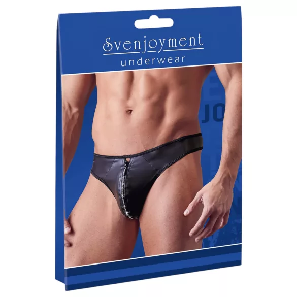 Svenjoyment - vīriešu stringi ar spīdumu un rāvējslēdzēju, melni, ar kristāliem - M