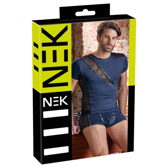 NEK - vīriešu tops ar melnu caurspīdīgu mežģīni un aukliņu, zils