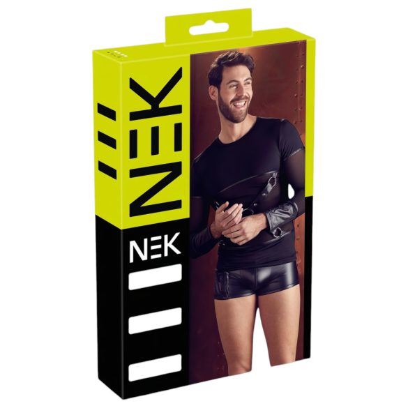 NEK - krustsiksnas garroku piedurkņu krekls vīriešiem (melns) - XL