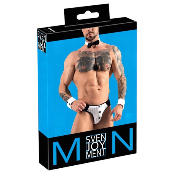 Svenjoyment - vīriešu viesmīļa tanga kostīmu komplekts (melnbalts)