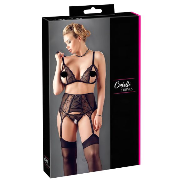 Cottelli Plus Size - Mežģīņu apakšveļas trijotne (melna)