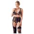 Cottelli Plus Size - Mežģīņu apakšveļas trijotne (melna) - XXL