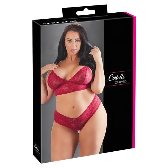 Cottelli Plus Size - maigs mežģīņu krūštura komplekts (sarkans)