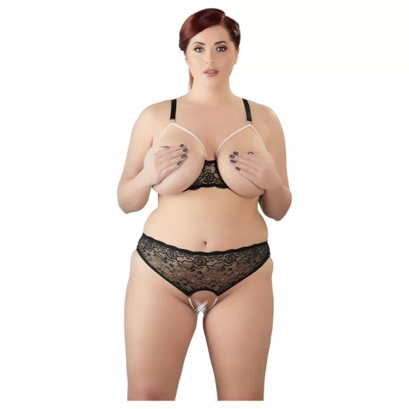 Cottelli plus size krūštura komplekts ar pērlītēm melns - XL