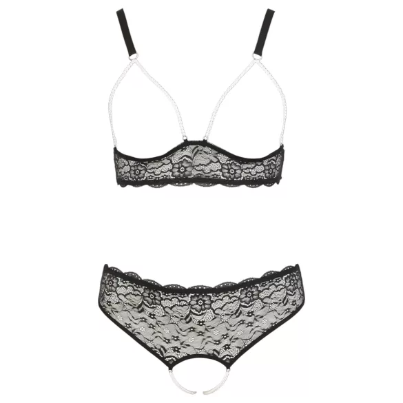 Cottelli plus size krūštura komplekts ar pērlītēm melns - 2XL