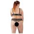 Cottelli Plus Size - melnbaltas pērlēm rotātas krūštura komplekts - 3XL