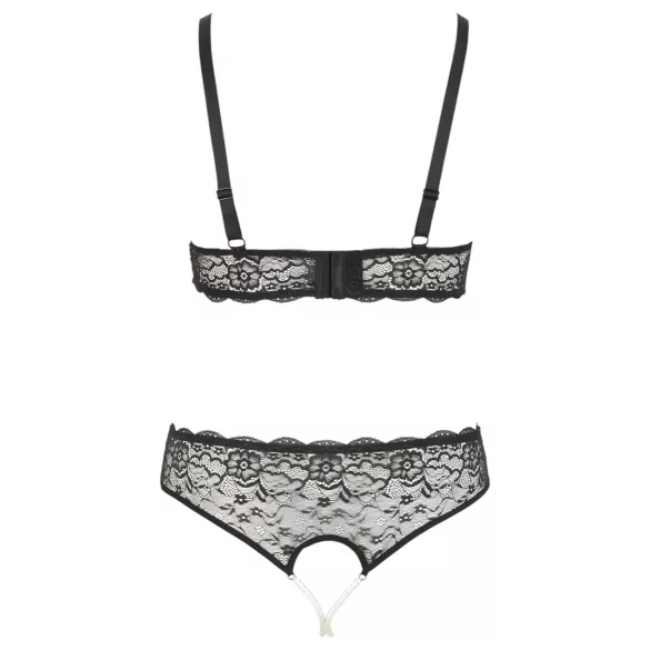Cottelli plus size krūštura komplekts ar pērlītēm melns - 4XL