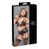 Cottelli Bondage - mežģīņu spīdīgs apakšveļas komplekts (4 daļas) - XL