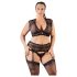 Cottelli Plus Size - ar mirdzumiem rotāts mežģīņu komplekts (melns)