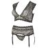 Cottelli Plus Size - ar mirdzumiem rotāts mežģīņu komplekts (melns) - XL