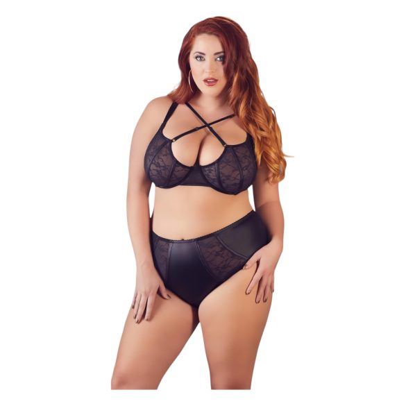 / Cottelli Plus Size - krustveida lencīšu krūšturis un biksītes (melns) - 85E/L