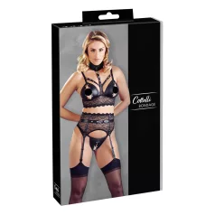   Cottelli Bondage - mežģīņu apakšveļas komplekts ar rokudzelžiem (melns) - M