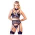 Cottelli Bondage - melnais mežģīņu komplekts ar rokudzelžiem - XL