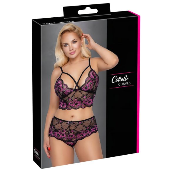 Cottelli Plus Size - ziedu komplekts (melns-violets)