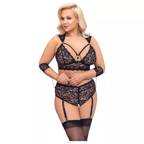 Cottelli Bondage Plus Size - mežģīņu krūštura komplekts (melns)