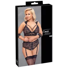   Cottelli Bondage Plus Size - mežģīņu krūštura komplekts (melns) - 3XL