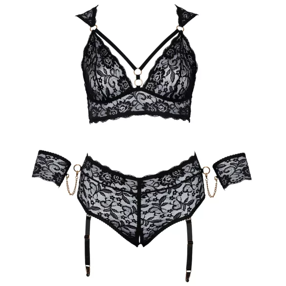 Cottelli Bondage Plus Size - mežģīņu krūštura komplekts (melns) - 3XL