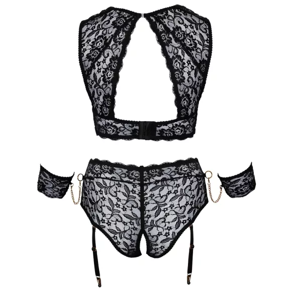 Cottelli Bondage Plus Size - mežģīņu krūštura komplekts (melns) - 3XL
