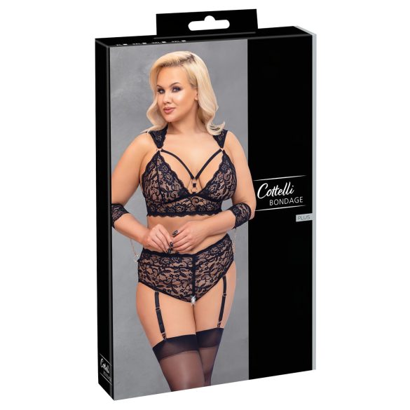 Cottelli Bondage Plus Izmēru - melns mežģīņu krūšturu komplekts - 4XL