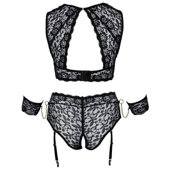 Cottelli Bondage Plus Size - mežģīņu krūštura komplekts (melns) - 4XL