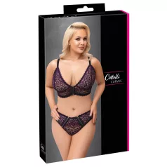  Cottelli Plus Size - caurspīdīgs rakstains krūštura komplekts (violets)