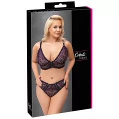   Cottelli Plus Size - caurspīdīgs rakstains krūštura komplekts (violets)