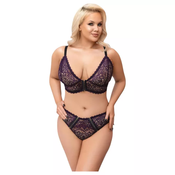 Cottelli Plus Size - caurspīdīgs rakstains krūštura komplekts (violets)