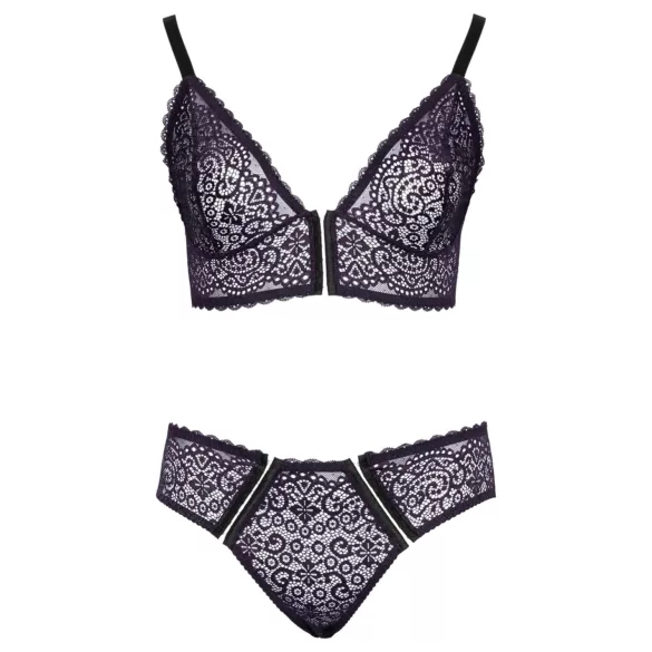 Cottelli Plus Size - caurspīdīgs rakstains krūštura komplekts (violets)