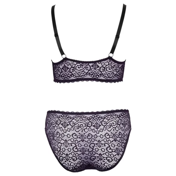 Cottelli Plus Size - caurspīdīgs rakstains krūštura komplekts (violets)