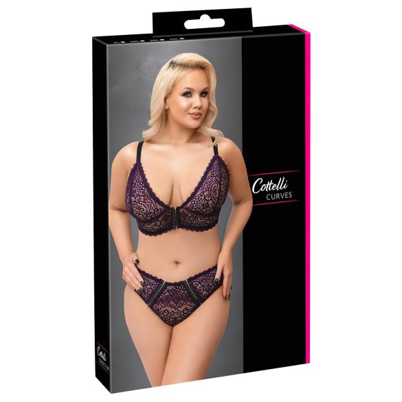 Cottelli Plus - caurspīdīgs raksta krūšturis komplekts (violets) - 2XL