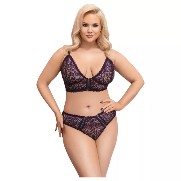Cottelli Plus Size - caurspīdīgs rakstains krūštura komplekts (violets) - 2XL