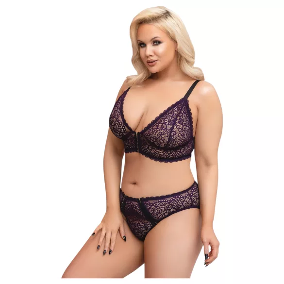 Cottelli Plus Size - caurspīdīgs rakstains krūštura komplekts (violets) - 2XL