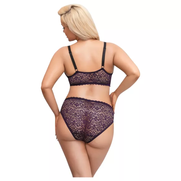 Cottelli Plus Size - caurspīdīgs rakstains krūštura komplekts (violets) - 2XL