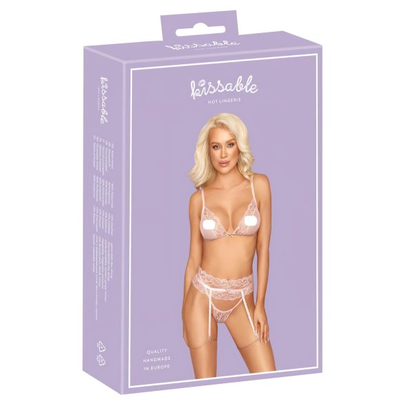 Skūpstamais - mežģīņu apakšveļas komplekts (rozā) - L/XL