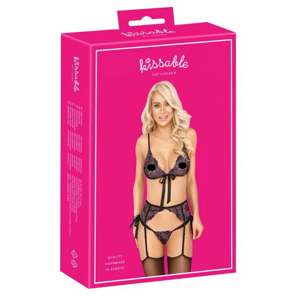 Skūpstāms - rozā-violetas krūštura komplekts (melns) - L/XL