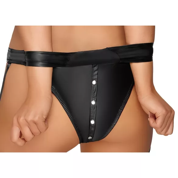 Cottelli Bondage - mirdzošs krūštura komplekts ar aprocēm (melns) - M