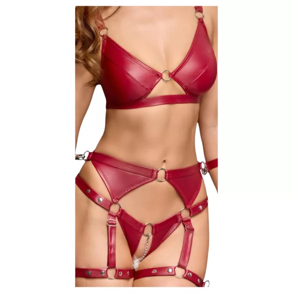 Cottelli Bondage - spīdīgs krūštura komplekts un roku dzelži (sarkans) - M