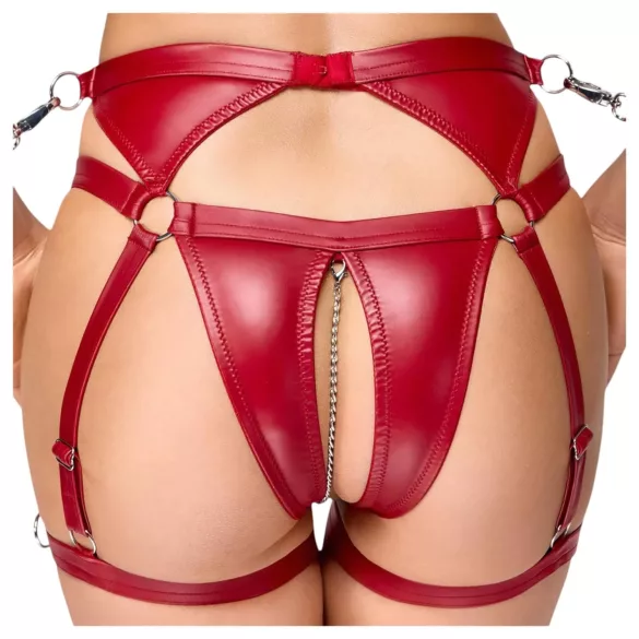 Cottelli Bondage - spīdīgs krūštura komplekts un roku dzelži (sarkans) - M