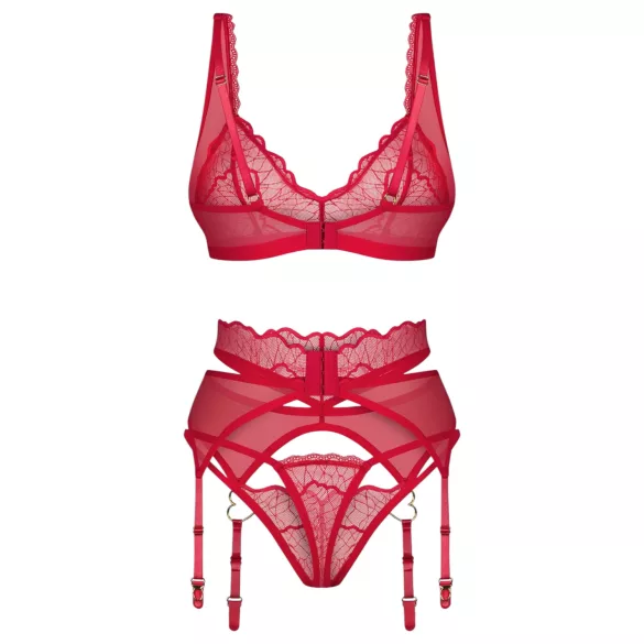 Obsessive Cupid Desir - mežģīņu apakšveļas komplekts sarkans - L/XL