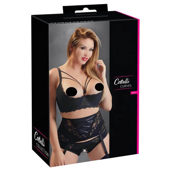 / Cottelli Plus Size - lencīšu krūšu pacēlājs ar gredzenu (melns)