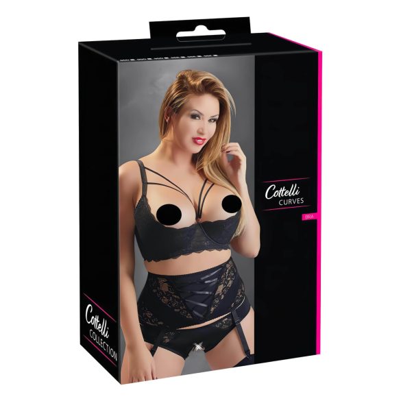 / Cottelli Plus Size - lencīšu krūšu pacēlājs ar gredzenu (melns)