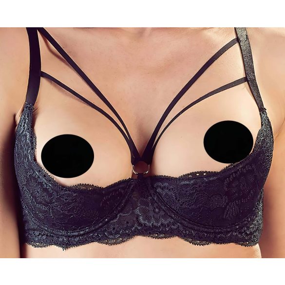 Cottelli - siksniai, gredzenu krūšu pacēlājs un stringi (melni) - 80B/M