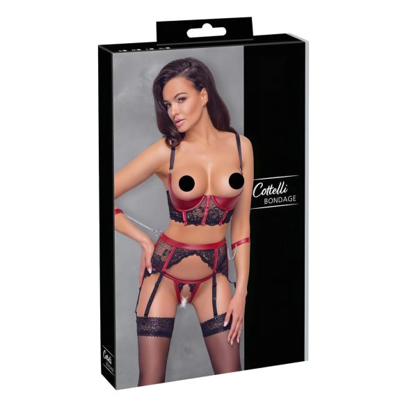 Cottelli Bondage - Sarkans mežģīņu paceltais krūšu komplekts - M