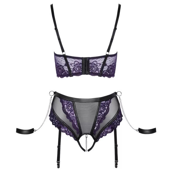 Cottelli Bondage - krūštura komplekts un roku aproces (melni-violets)
