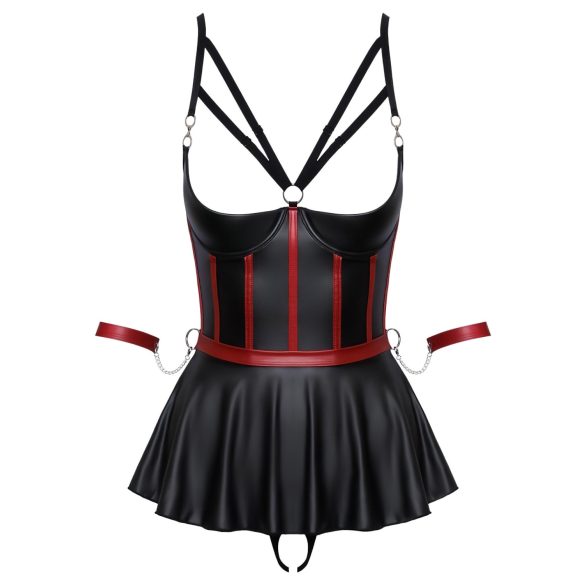 Cottelli Bondage - sieviešu spīdīgs komplekts ar roku dzelžiem melns